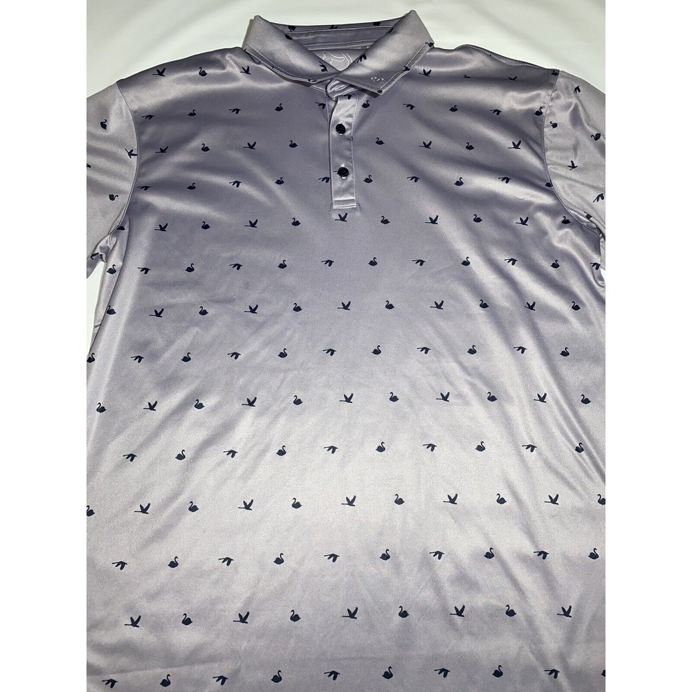 Swannies golf polo shirt mens LARGE purple black Graphic Print Wicking stretch